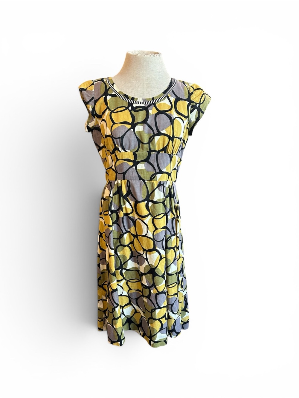 Handmade one of a kind Yellow & Gray Geometric Cap-Sleeve Dress